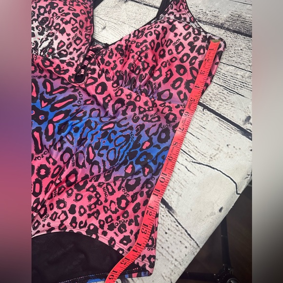 XOXO Cheetah Print Swimsuit 2X Plus Pink White Blue One piece Bathing Suit - Picture 11 of 13